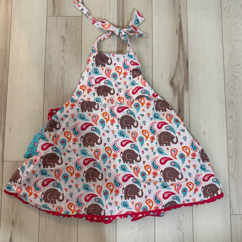 Jelly the Pug Girls Pink Teal Elephant Paisley Ruffle Halter Dress Size 6X